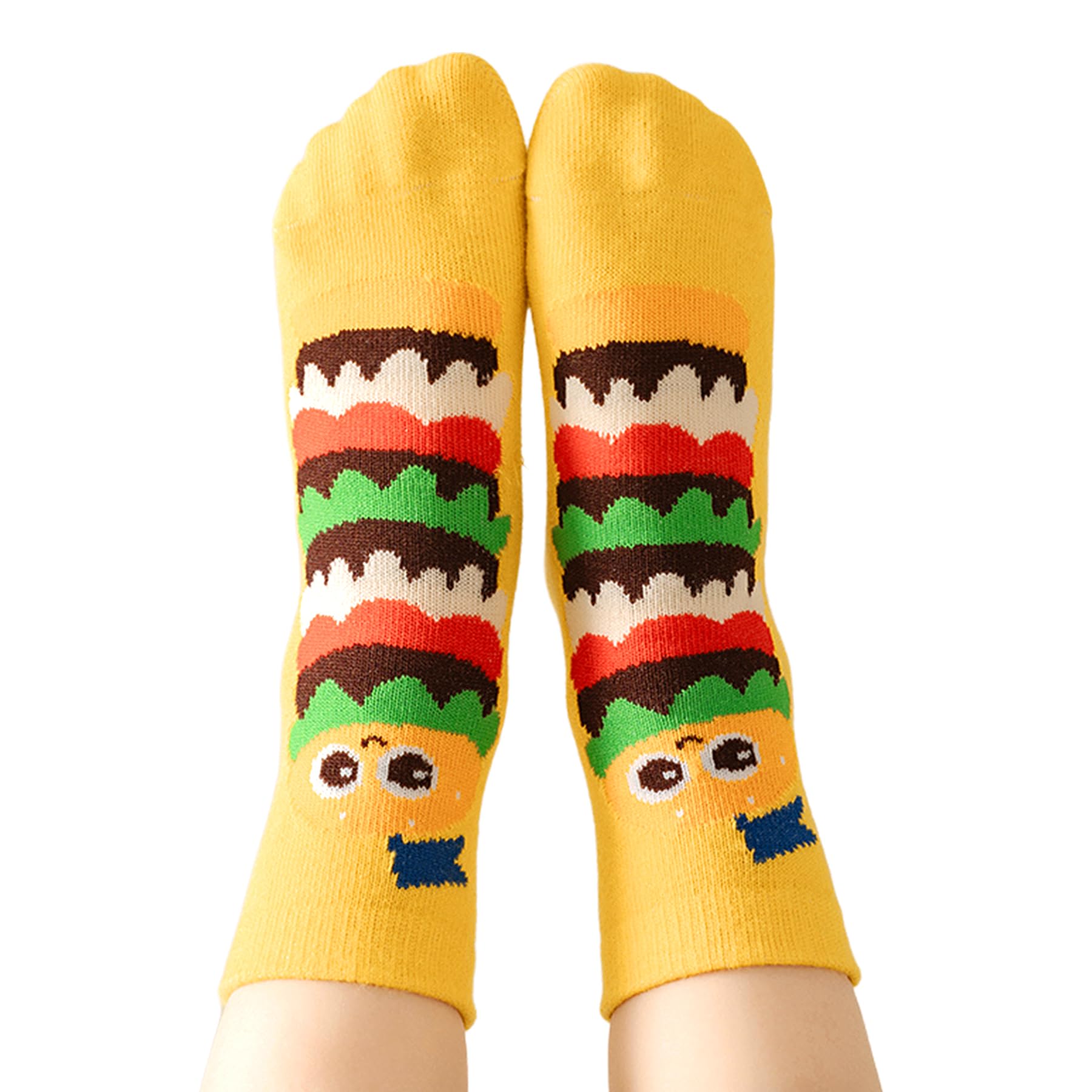 Boys Girls Cute Crew Socks 6-8 Years Old Crazy Cotton Cartoon Socks Gifts for Kids (Burger, 5 Pairs)