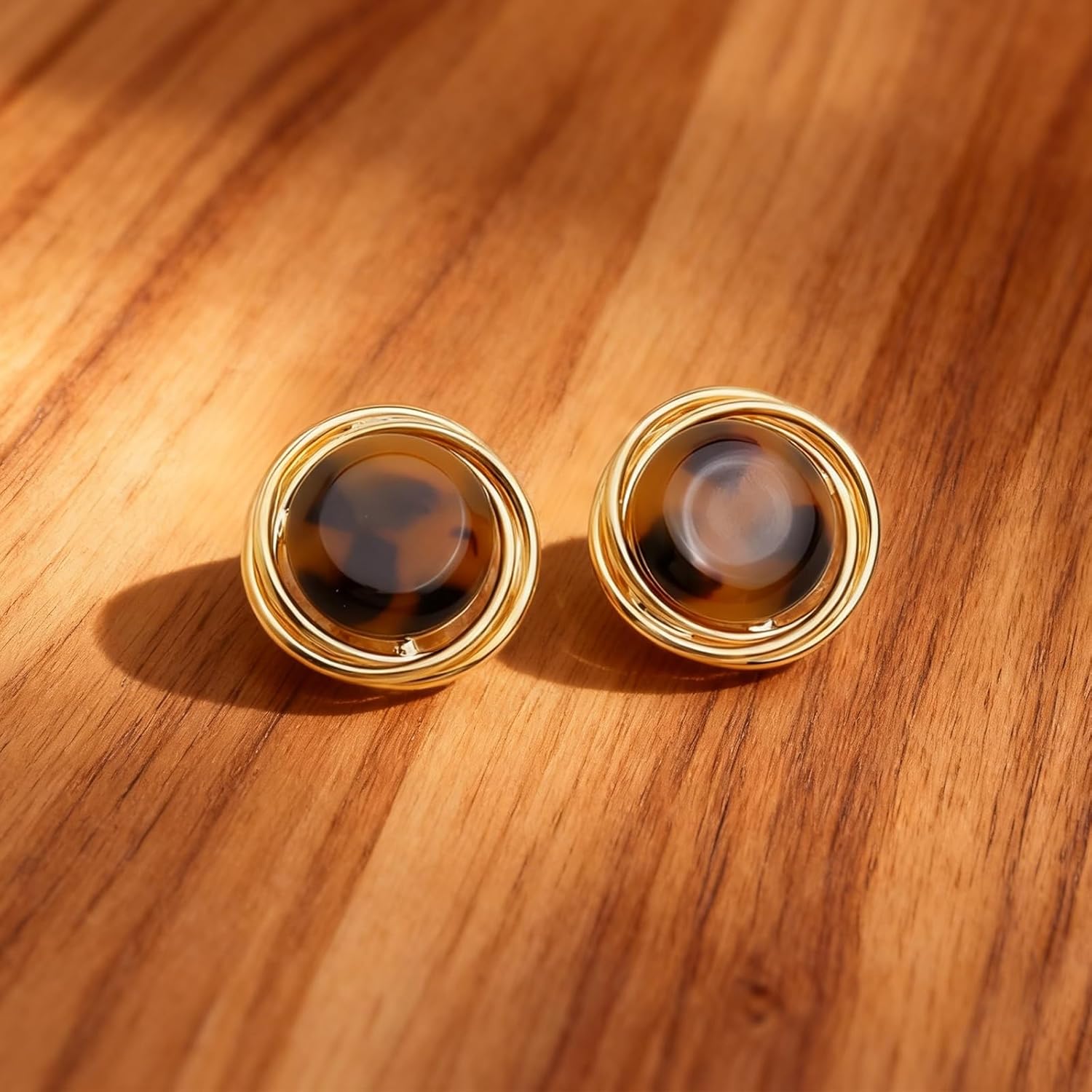 Jean Beau Gold Chunky Leopard Print Round Stud Earrings for Women, Trendy Brown Caramel Colored Circle Hypoallergenic Earing Jewelry Gift - Image 6