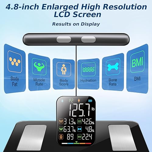Miniatura 6 de Báscula inteligente para peso corporal, báscula digital de baño de 8 electrodos con IMC, grasa corporal, masa muscular, 27 medidas de composición