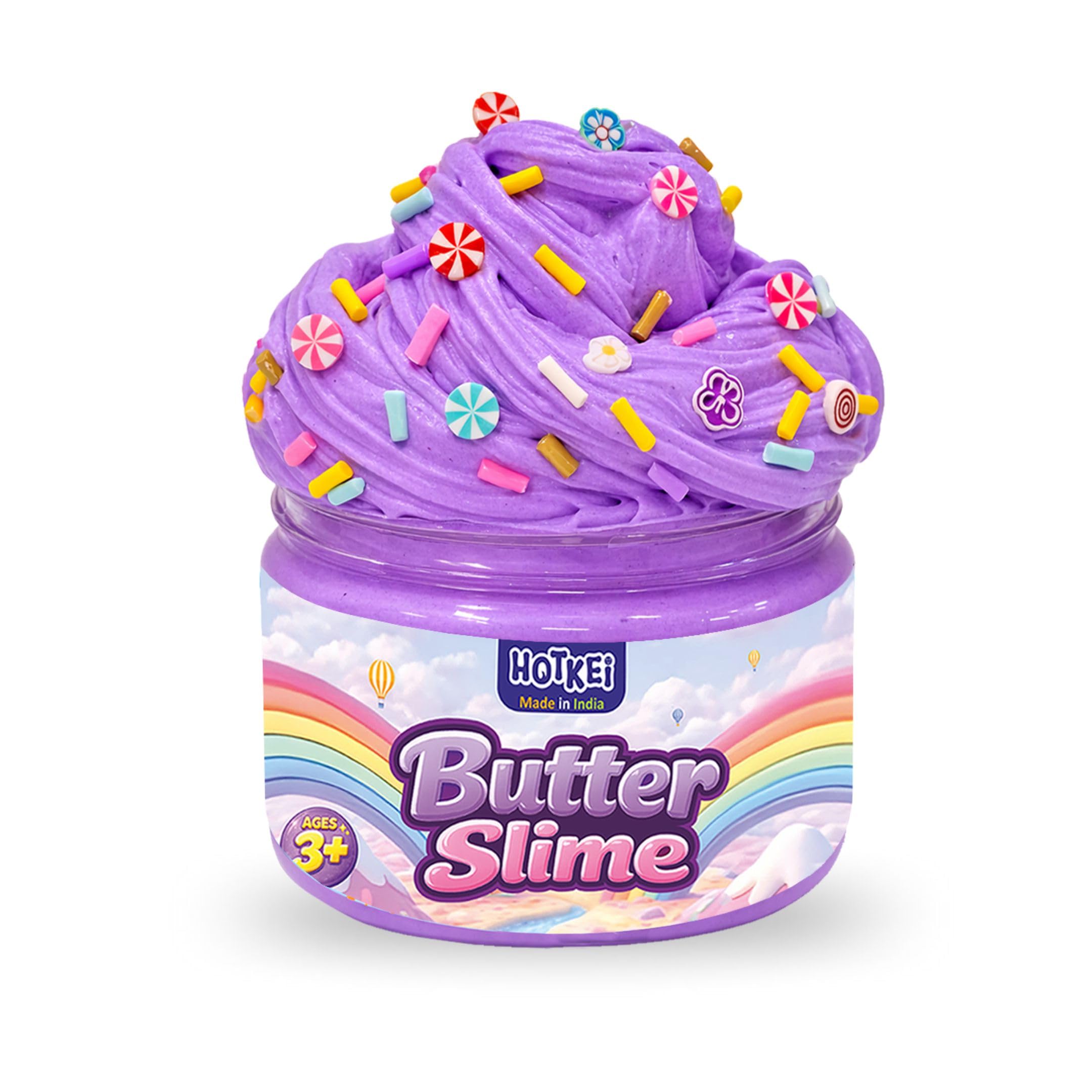 HOTKEI Purple Color Lavender Scented Butter Slime for Kids 3 to 10 Years Kit Set with Sprinkles Candy Charms Soft Stretchy Toy Slime Gel Birthday Return Gift Toys for Kids Boys Girls Birthday-image-43