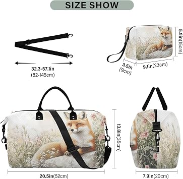 Duffel Bag for Traveling, Fox Sit Garden Travel Bag Gym Bag, with Multiple Interior Pockets Shoulder Weekender Bag for Women Men with Toiletry Bag 20.5L x 1.9W x 13.8H