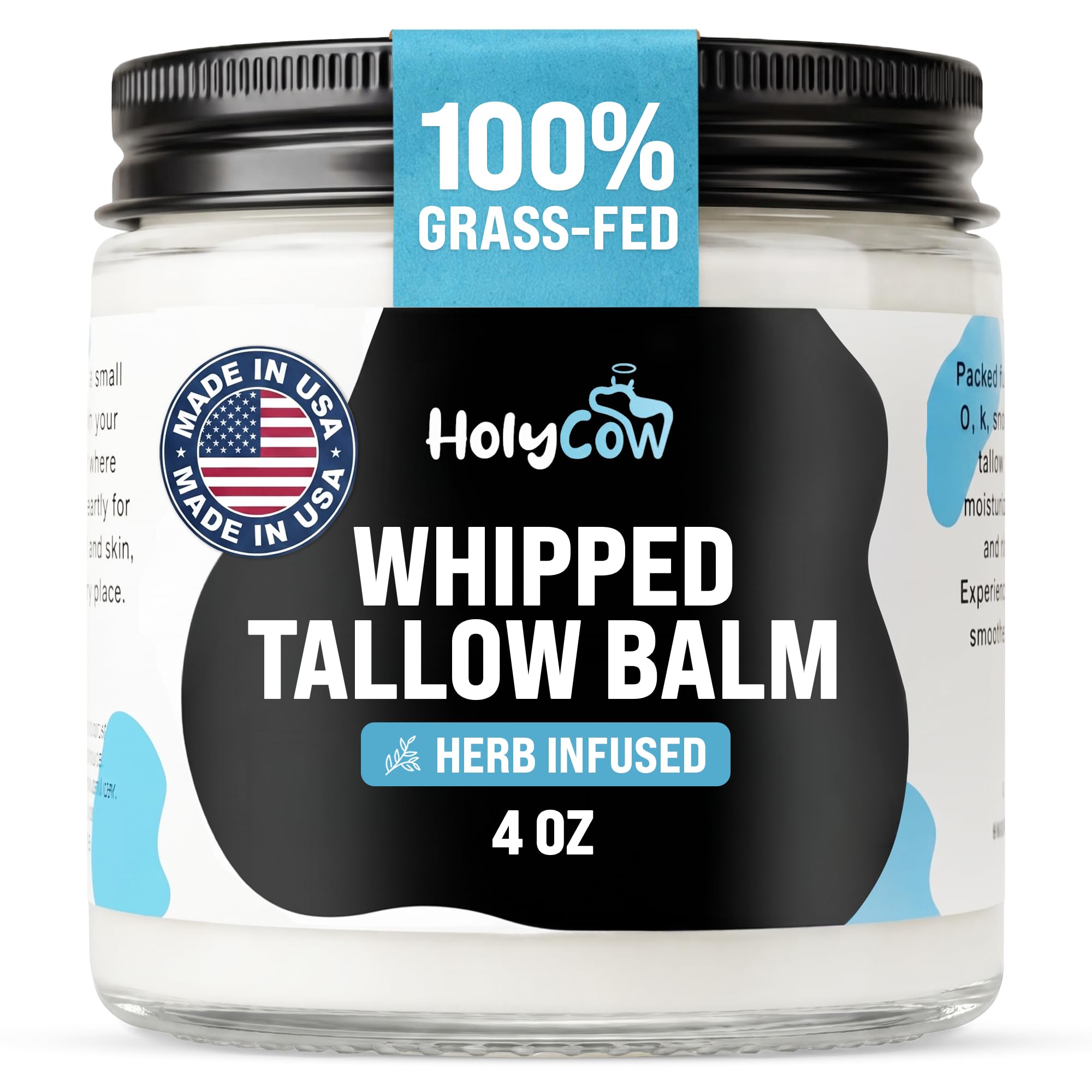 HolyCow Whipped Grass Fed Beef Tallow Balm with Organic Jojoba Oil