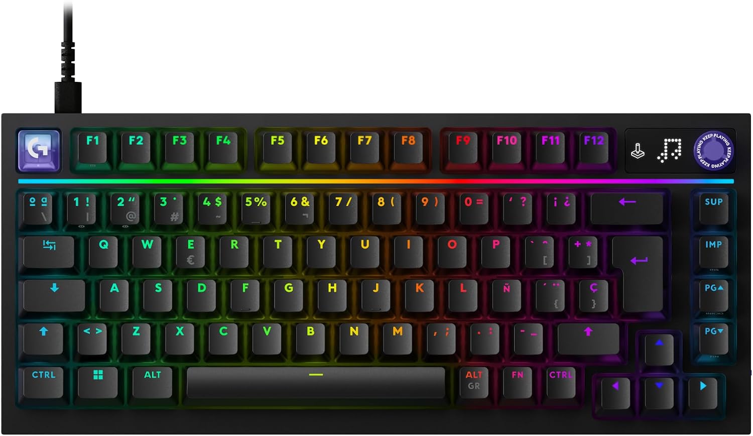 Logitech G316 X 75 ISO espanhol com setas, funções, ecrã LED de pontos e comando rotativo