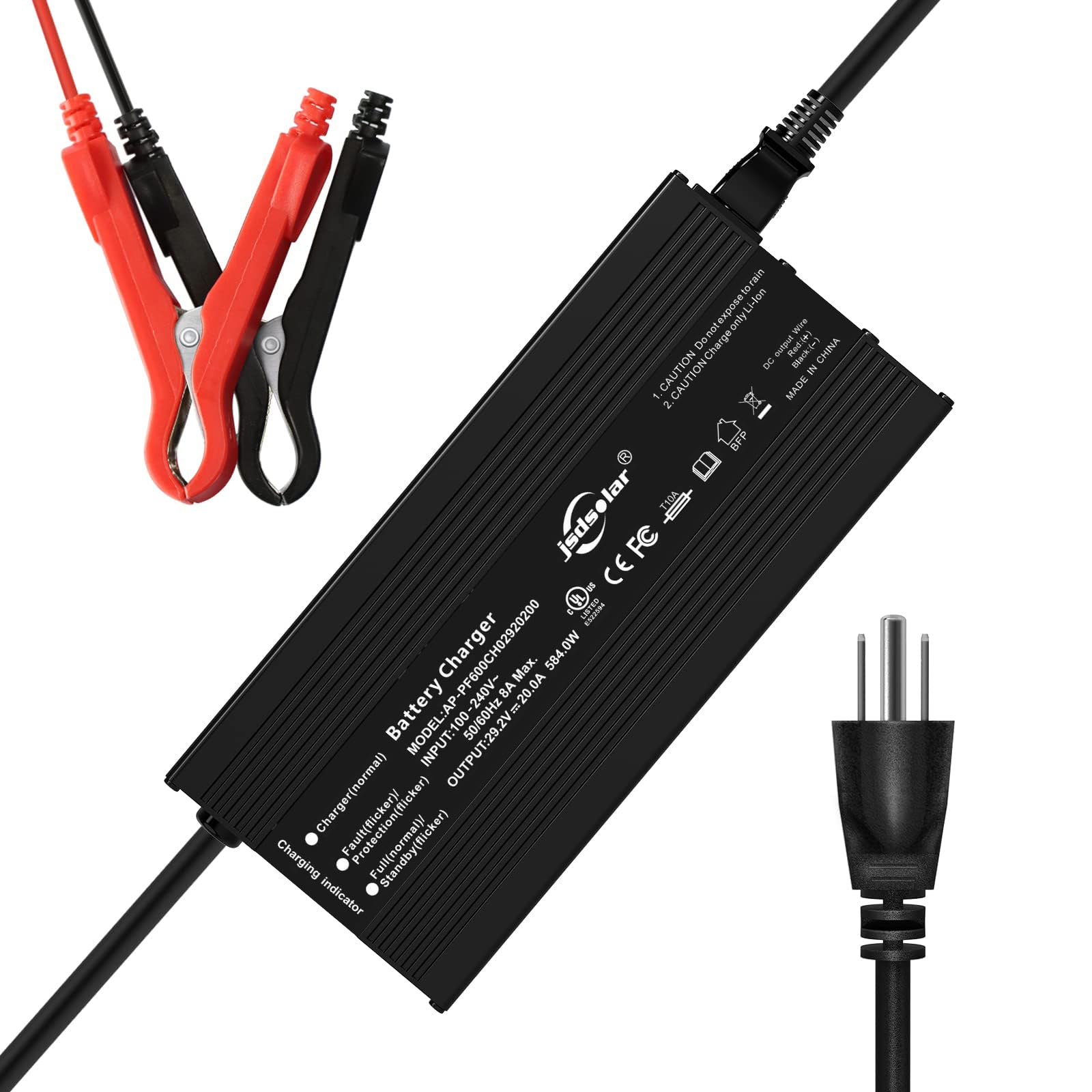 jsdsolar 20A Lithium Battery Charger Universal LiFePO4 Battery Charger AC-DC Smart Charger with Anderson Connector LED Indicator Special for Lithium LiFePO4 Deep Cycle Rechargeable Batteries (24V 20A)