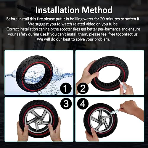 Miniatura 7 de Neumático de scooter 6070-6.5 sólido, 10 x 2.5, neumático sólido de scooter de 10 pulgadas, ruedas de goma eléctrica sin cámara para Ninebot G30 Max
