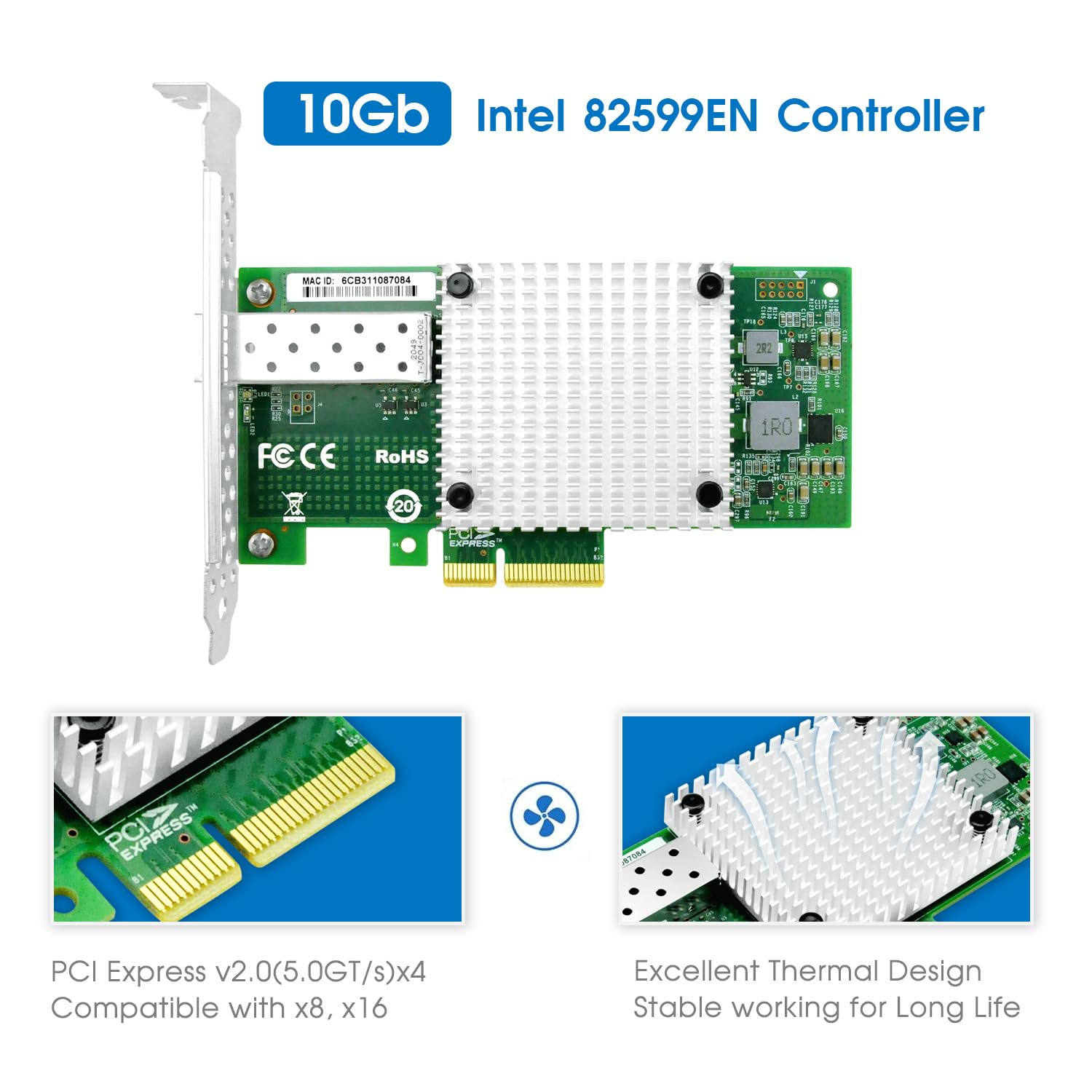 Amazon.com: 10Gb SFP+ PCI-E Network Card NIC,Compare to Intel X520