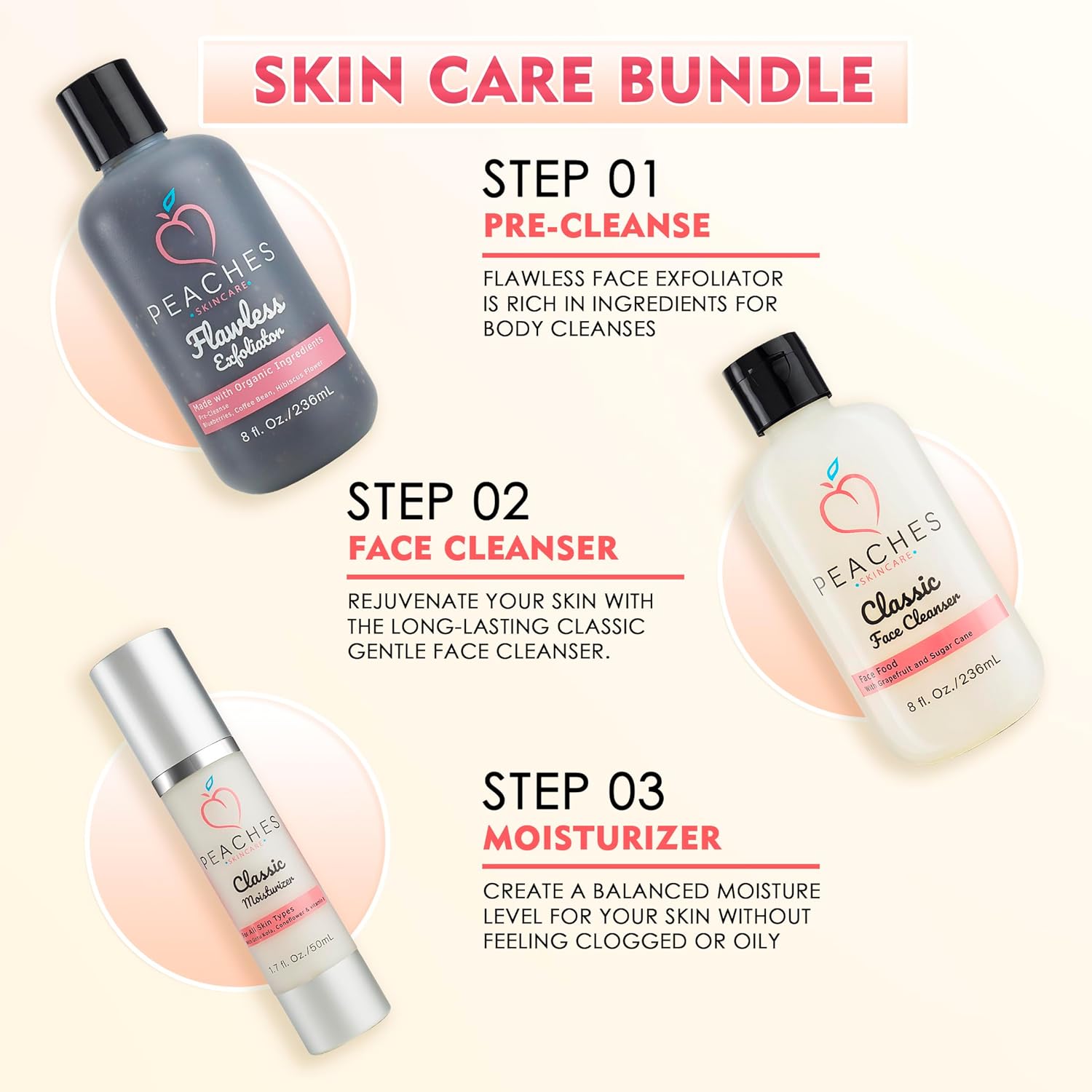 Facial Kit with Face Exfoliator, Face Cleanser, and Moisturizer - Enriched with Gotu Kola and Blueberry - Vegan Skin Care Products for All Skin Types - Skin Care Set