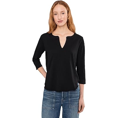 Mod-o-doc 3/4 Sleeve Split Neck Mandarin Tee black