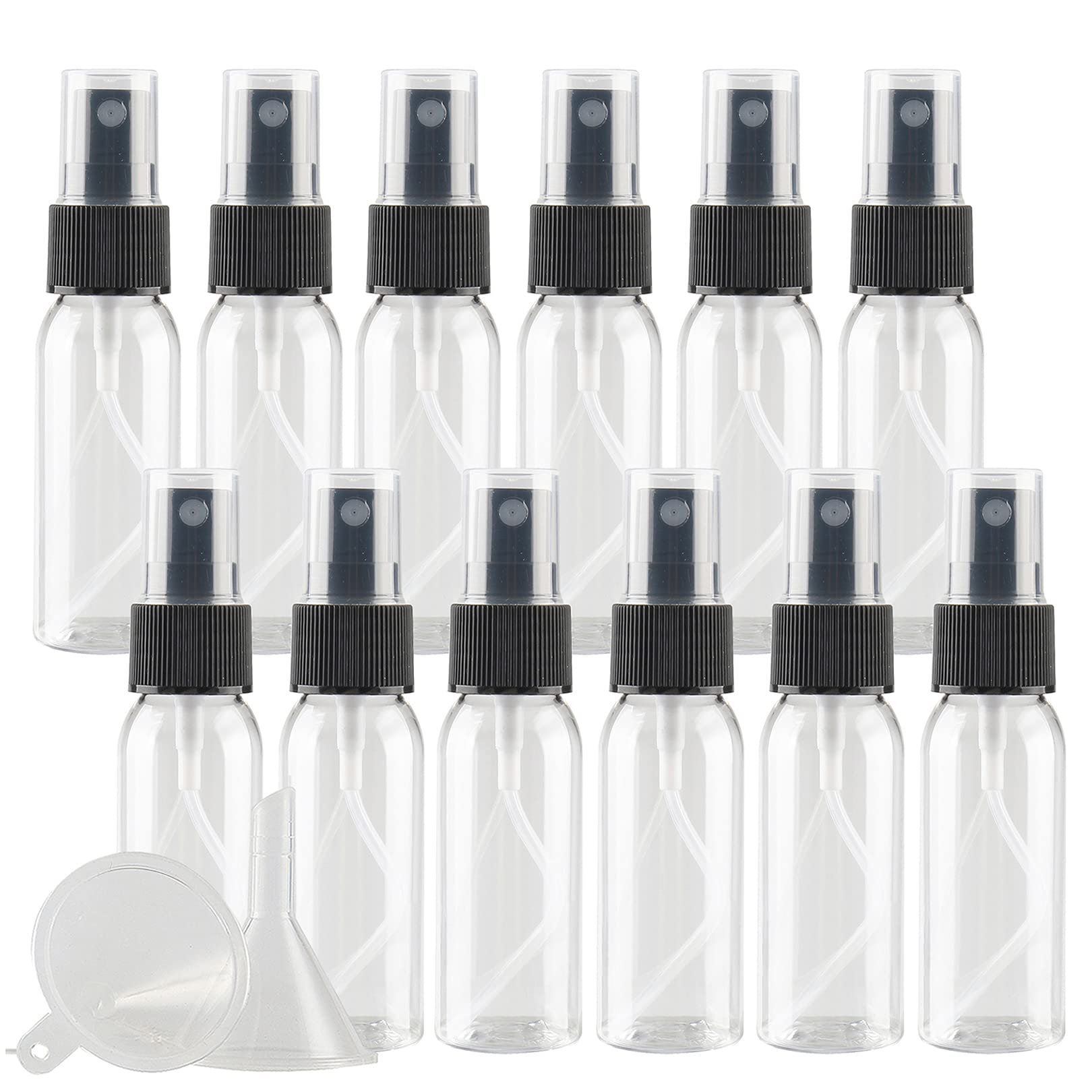 DLIBUY 50 Pcs Empty 30ml 1oz Clear Plastic PET Fine Mist Pump Spray Bottles with Black Sprayer for Cosmetic Perfume Water-Based Products Refillable