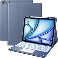 Vobafe iPad Air 13" és iPad Pro 12.9" Billentyűzetes Tok QWERTZ Trackpad Világítással - iPad Air 13 Zoll M3/M2, iPad Pro 12.9 Zoll, blue grey 1