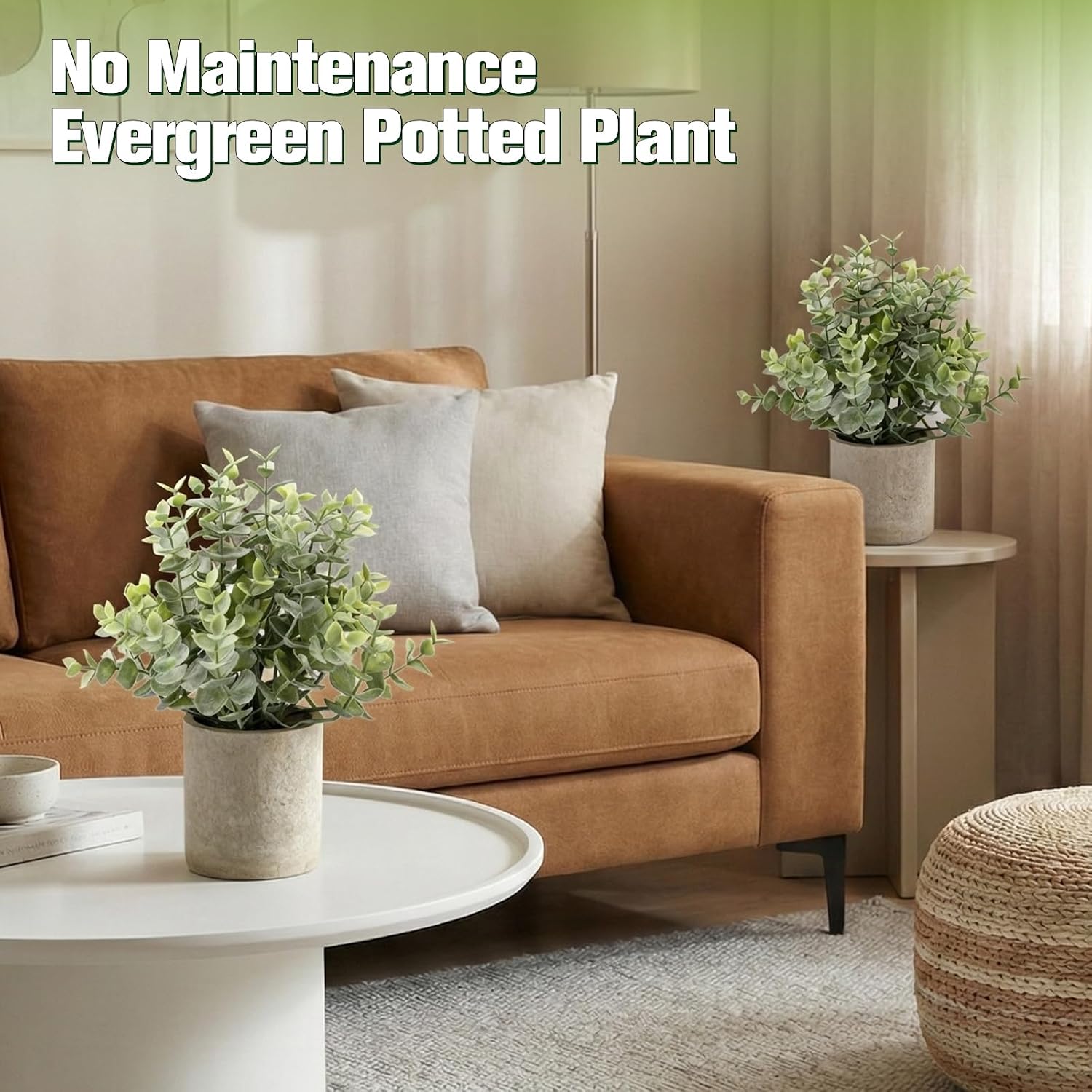ALAGIRLS 2 Pack Small Fake Plants, 10" Artificial Eucalyptus Plants Indoor, Small Faux Plants in Pulp Pot for Bathroom Bedroom Kitchen Office Living Room Decor