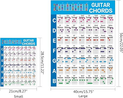 Miniatura 7 de XISAOK Póster de acordes de guitarra, póster musical educativo, 56 tarjetas de diapasón de guitarra para aprender guitarra acústica y eléctrica