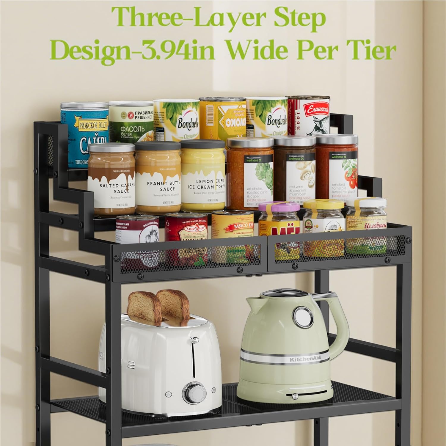 6-Layer Kitchen Storage Rack,Adjustable Metal Racks for Storage,Kitchen Shelf Organizer,23.62" Lx11.81 Wx47.01 H,Black