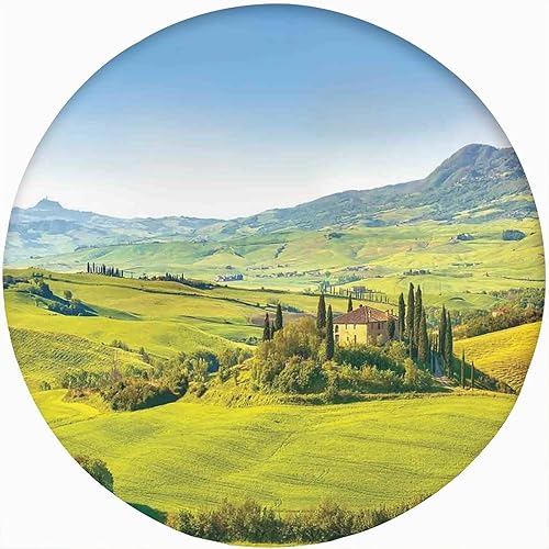 Miniatura 1 de Mantel redondo Toscana ajustable con borde elástico, cipreses de paisaje rural a lo largo del camino, XX almohadilla de mesa de poliéster pequeño,