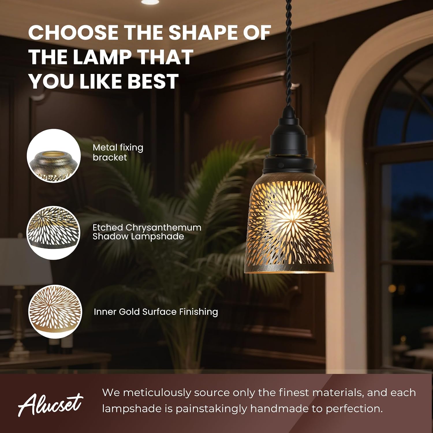 Ceiling Fan Light Covers Replacements Etched Chrysanthemum Metal Lampshade 4 Pack, 1-5/8" Fitter, 5.6" Height and 5" Diameter Fits for Pendant Light Shade