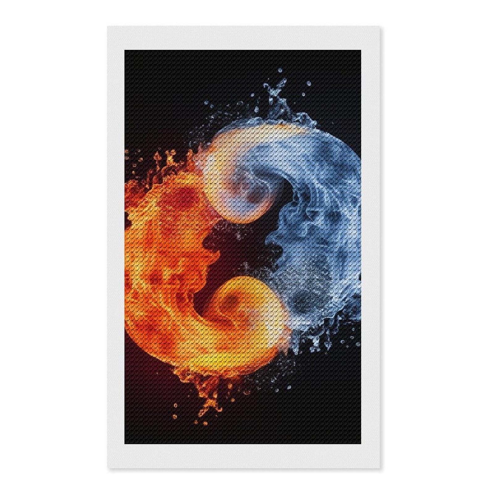 Yin Yang Fire Water Diamond Art Kits for Adults, DIY 5D Diamonds Painting Kits for Beginner, Round Full Drill Diamond Dots Painting, Diamonds Pictures Gem Art and Crafts Wall Decor 12"x20"