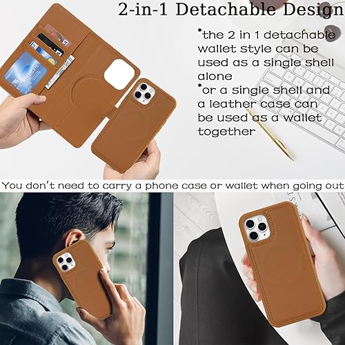 Miniatura 2 de Havaya Magsafe - Funda tipo cartera para iPhone 12, compatible con tarjetero 2 en 1, desmontable, magnética, a prueba de golpes, funda para teléfono