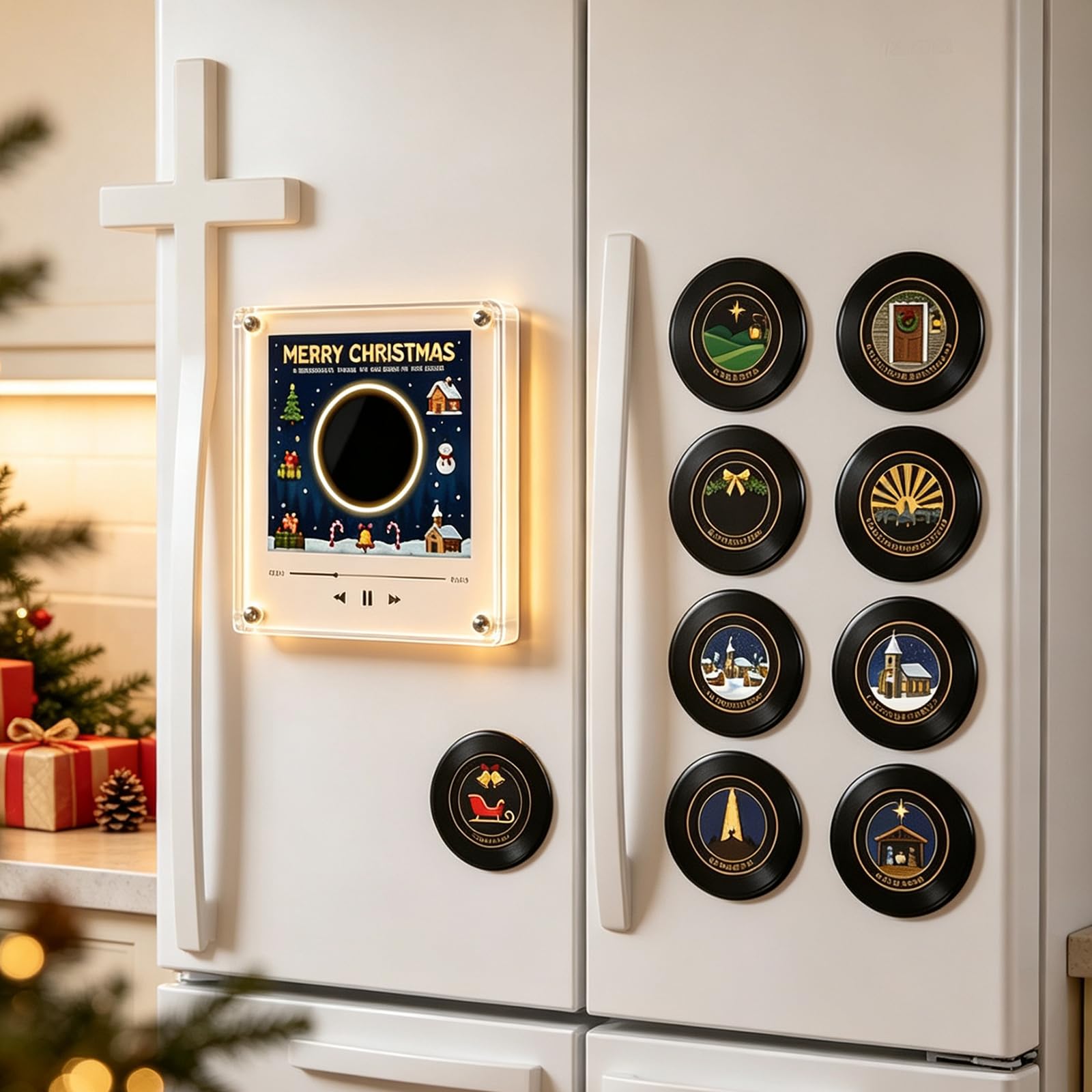 XDGJTBFMY Magnetic Fridge Mini Vinyl Music Player Box Christmas (A, 1set)