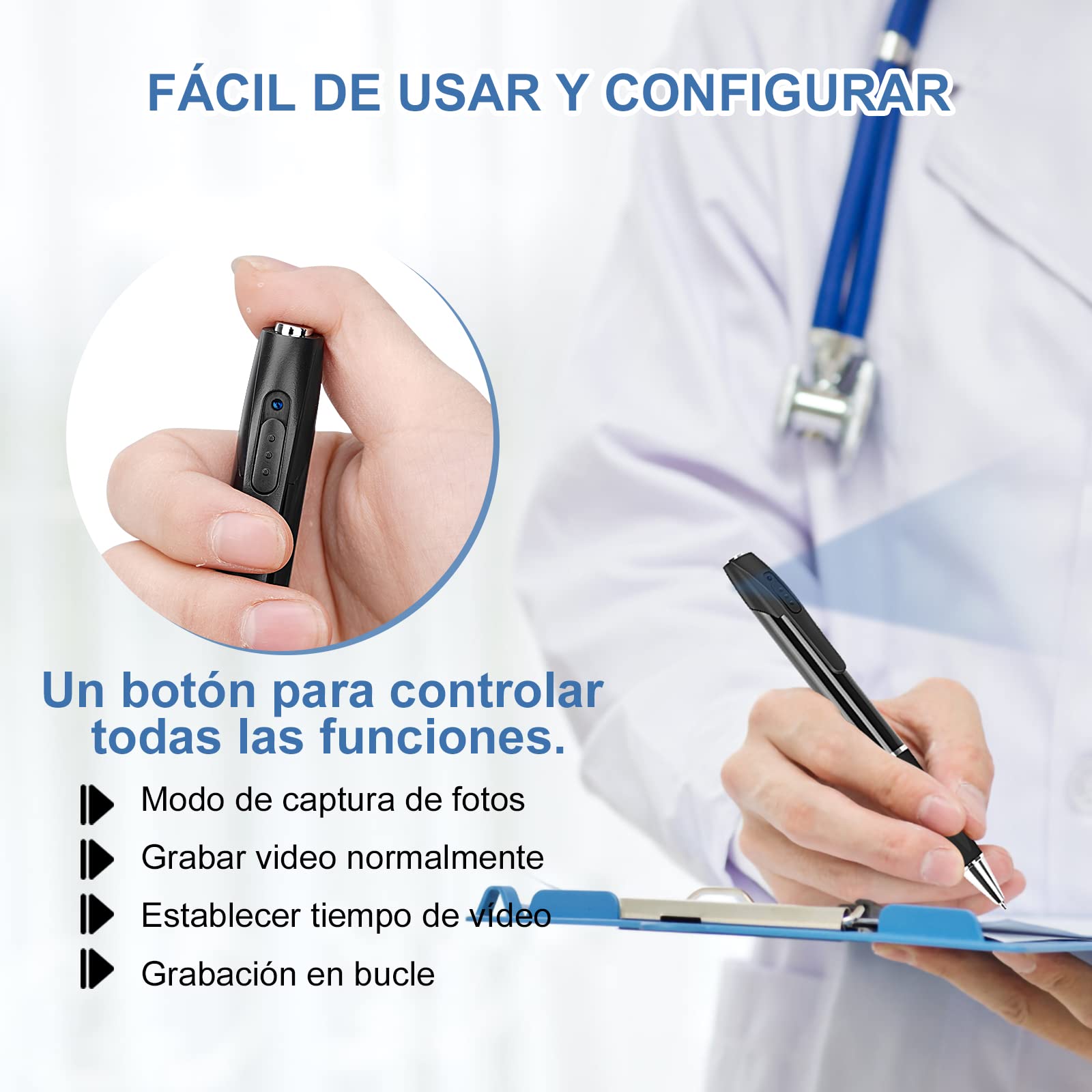 Cámaras Espía Oculta Mini HD 1080P 32GB Bolígrafo de cámara de niñera Grabadora de Audio y Video con Detección de Movimiento para Reuniones de Negocios