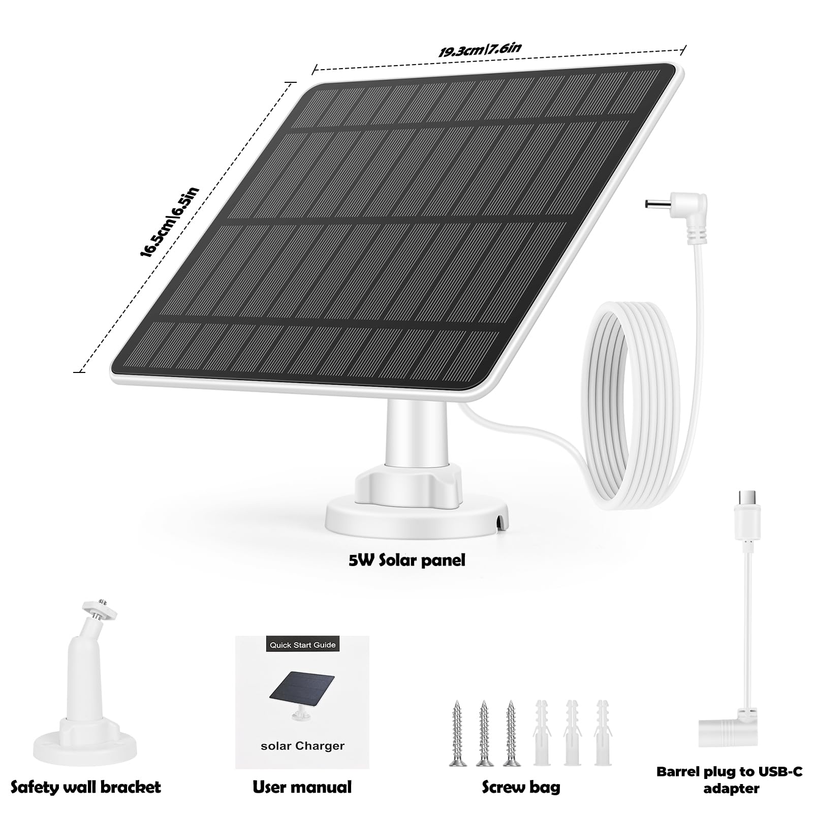 Weinsamkeit 5W Solarpanel für Überwachungskamera Aussen, Solarmodul Kompatibel mit Ring Spotlight Kamera Akku/Stick Up Cam Akku, Barrel Stecker zu USB-C Adapter, 4M Kabel, IP65 Wasserdichtes(2 Pack)