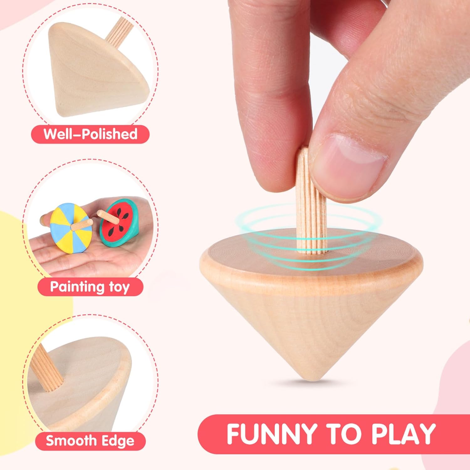 Gatuida Wooden Spinning Toy Set 12Pcs DIY Paintable Spin Top for Kids 2.16X1.77 Inches Creative Hand Coordination Play