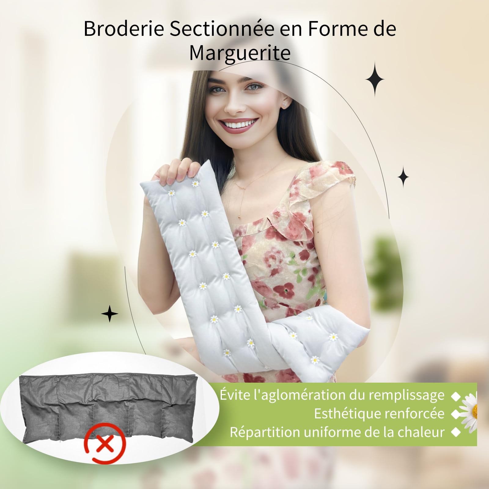 UNCN Longue Coussin Chauffant du cou Cervicales Micro Onde - housse amovible, Bouillotte Micro-Onde, graine de lin,noyaux cerises（Bleu）