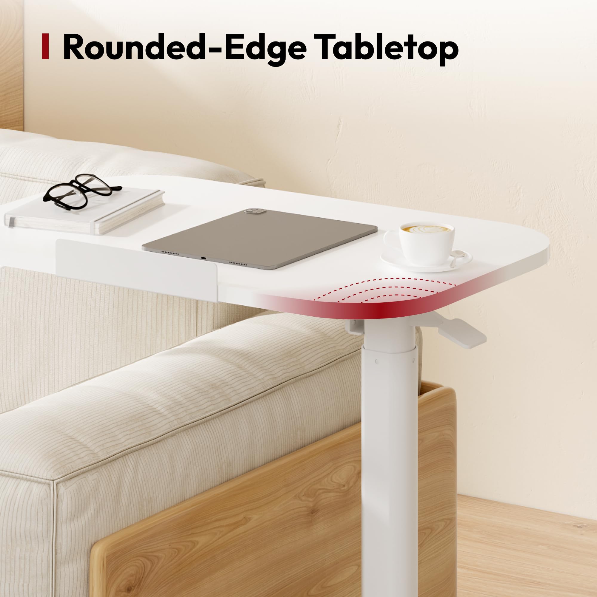 SANODESK Pneumatischer höhenverstellbarer Beistelltisch – 90° klappbare Tischplatte, flexibel als Sofa-, Bett- oder Balkontisch, 65–105 cm, platzsparend & vielseitig(weiß)