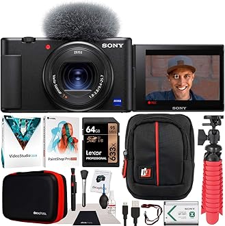 ZV-1 Compact Digital Vlogging 4K Video Camera for Content Creators & Vloggers DCZV1/B | Official Sony USA Partner Model | Bundle with Deco Gear Case + Software Kit + 64GB Card + Compact Tripod