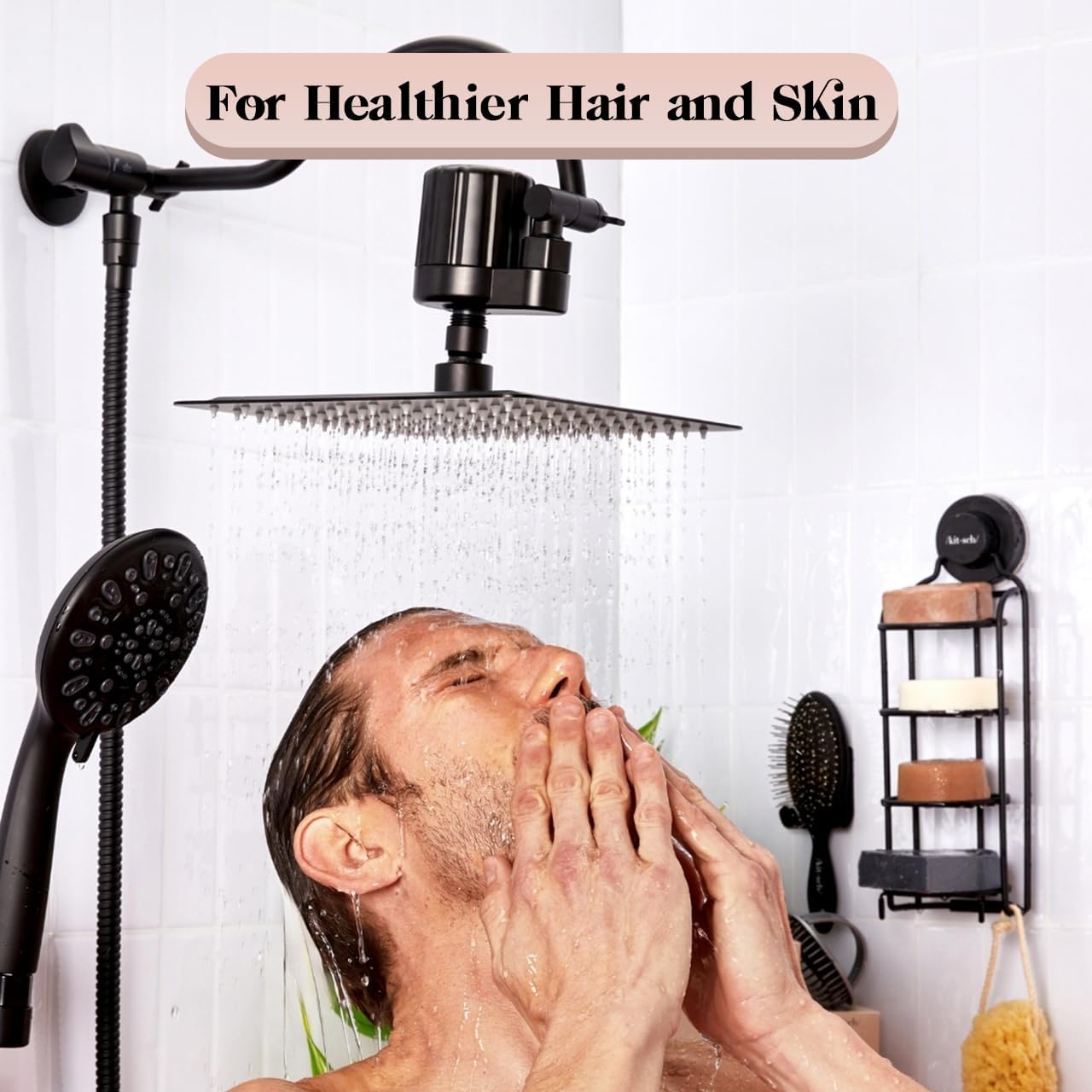 Kitsch Showerhead Filter (with Replacement Cartridge) - Black and One Additional Replacement Cartridge Bundle with Discount