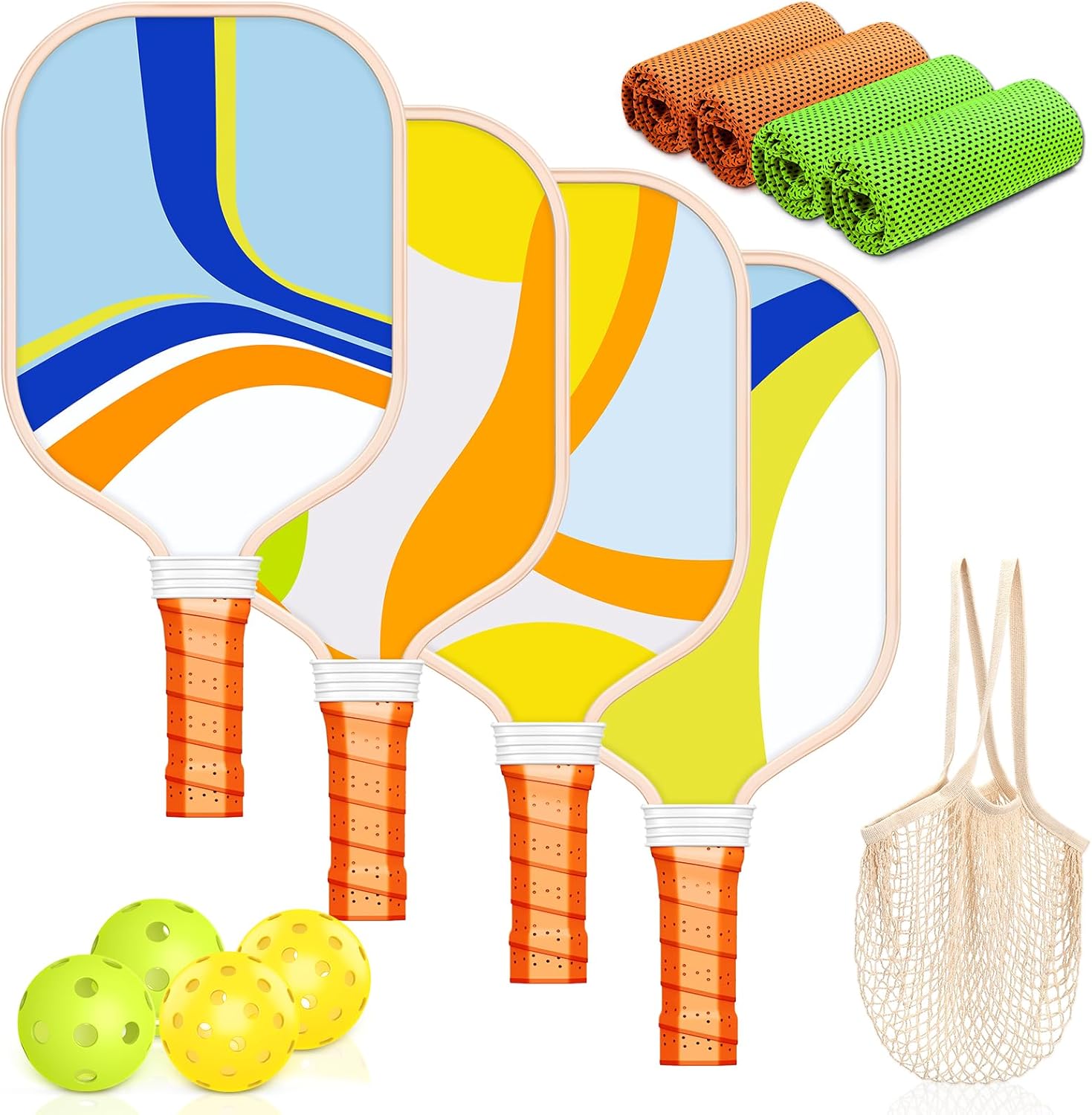 Pickleball Paddles Set, USAPA Approved Fiberglass Surface Pickleball Set of 2/4 with 4 Pickleball Balls 2/4 Cooling Towels 1 Bag Pickleball Rackets for Beginner Pickle Ball Paddles for Women Men Youth 4PCS-Blue/White