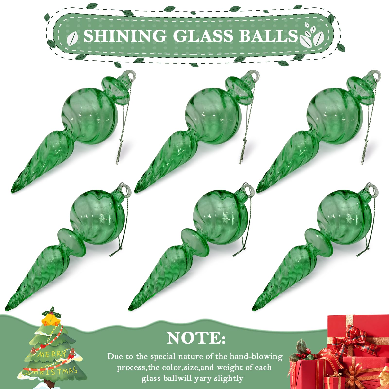 6 adornos colgantes de cristal soplado a mano de 6 pulgadas para árbol de Navidad, elegantes decoraciones navideñas de vidrio transparente para árbol, chimenea, fiesta, decoración de temporada hecha a