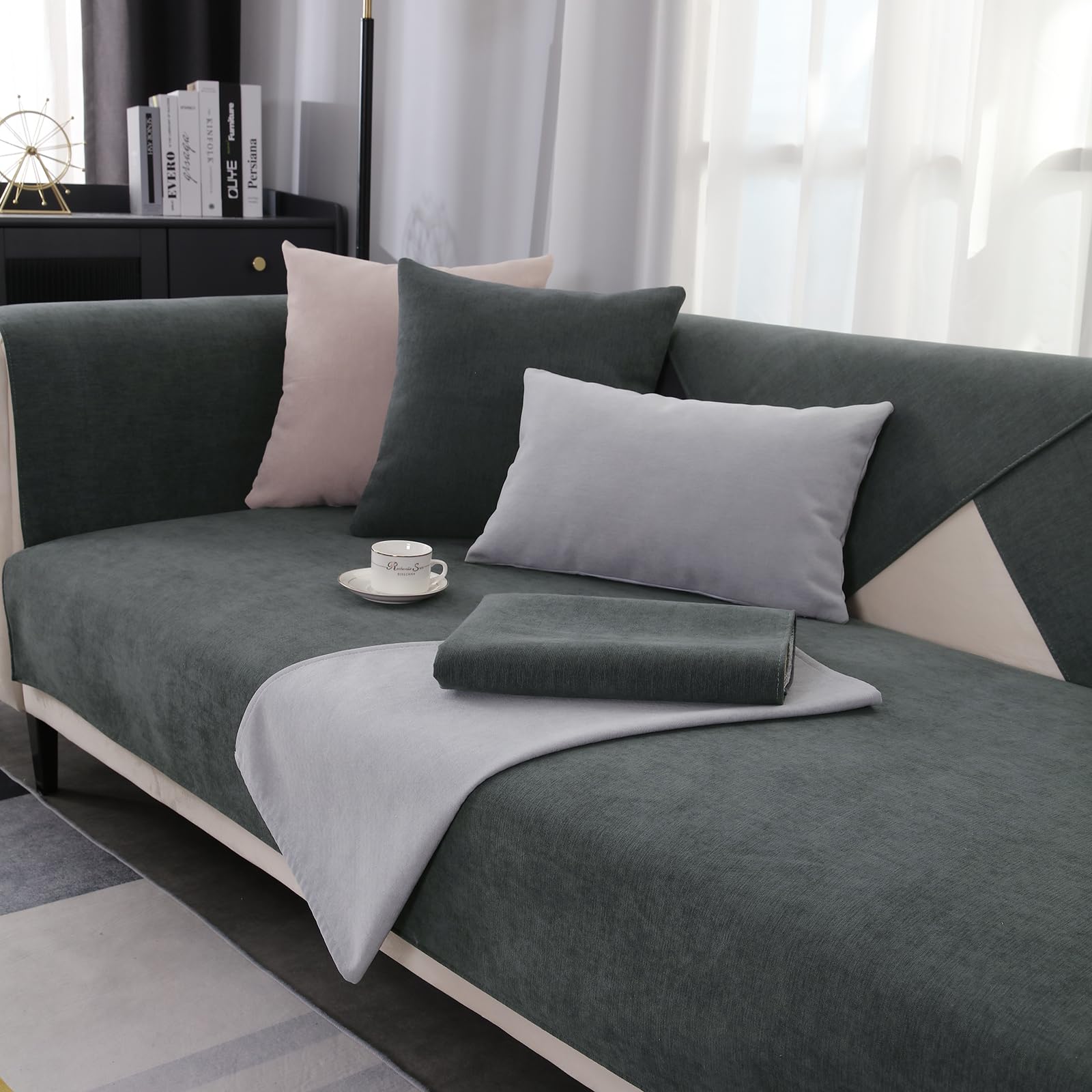 GRUYWC Chenille Sofabezug, Rutschfester Couch üBerzug, Hund Katze Sofaschoner, 1/2/3/4 Sitzer Sofa üBerwurf, füR U Form/L Form Sektionssofa