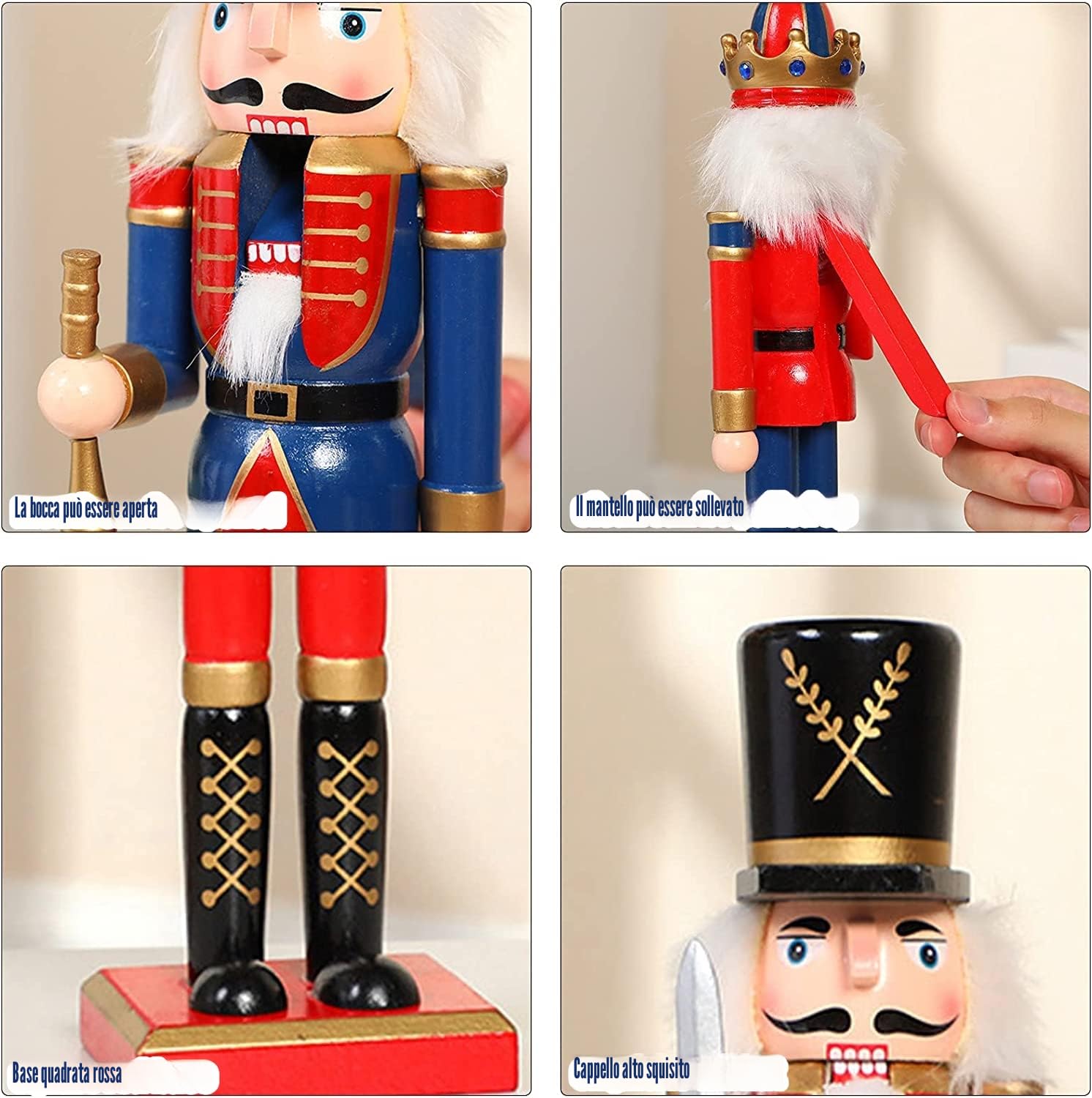 KAHEIGN 2 Pezzi Soldati Schiaccianoci di Legno, 2 Stile 30CM Figure Tradizionali dello Schiaccianoci di Natale Soldato Dipinto in Legno di Pino Premium per Casa Camino Decorazione (Tamburo & Spada)