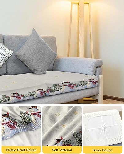 Miniatura 4 de Wowouhiya Fundas de cojín para sofá con diseño de muñeco de nieve de Navidad, funda elástica para sofá con parte inferior elástica, diseño rústico