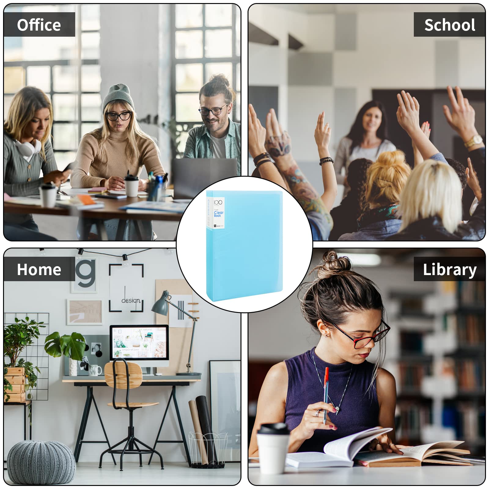 A4 Sichtbuch Mit 100 Klarsichthüllen - Dokumentenmappe Mit Seilschnalle Für Schule & Büro