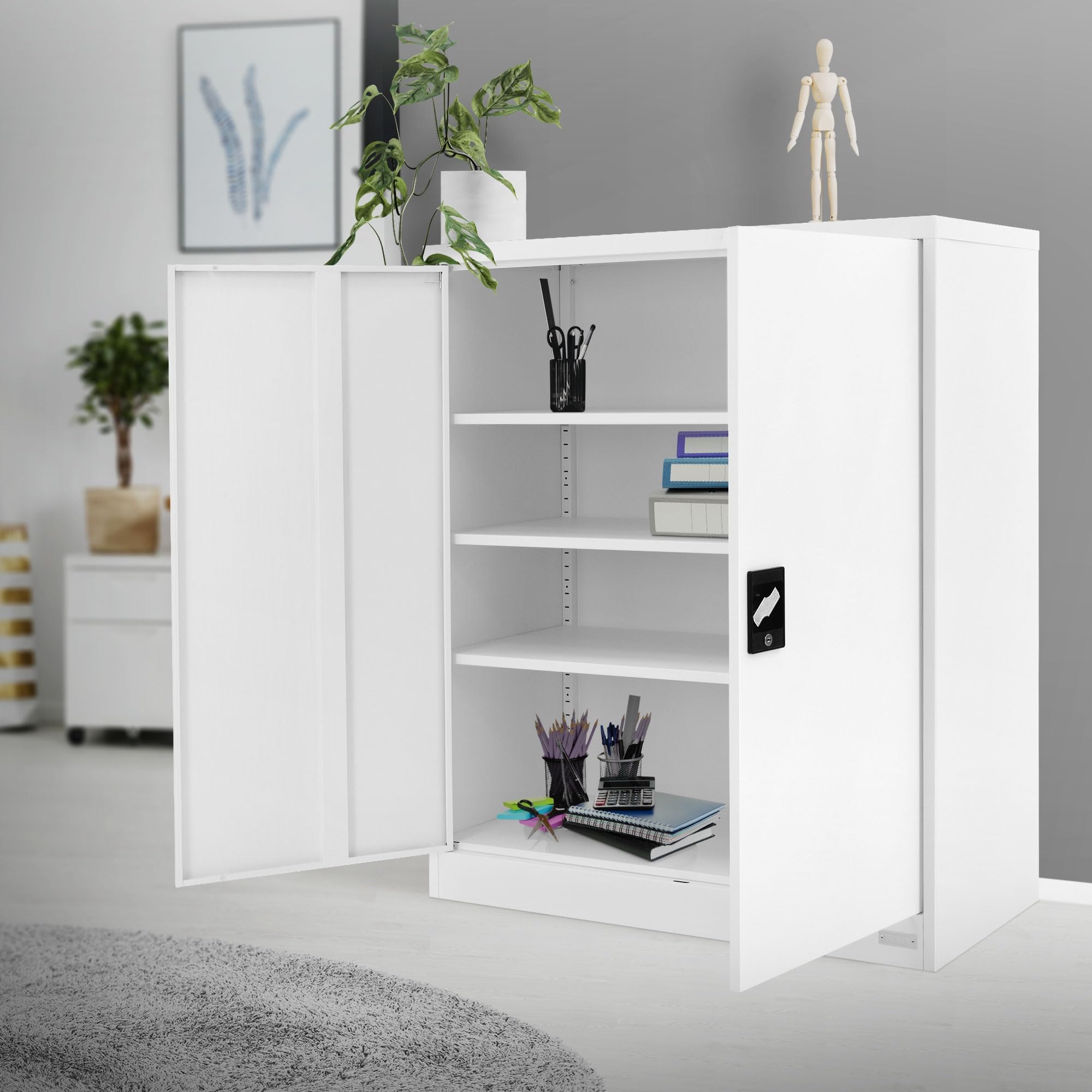 ML-Design Archivador de Oficina 90x40x109cm Acero Blanco Armario Independiente Auxiliar Metálica con 2 Puertas y 3 Estantes Regulables en Altura Mueble para Almacenamiento Documentos