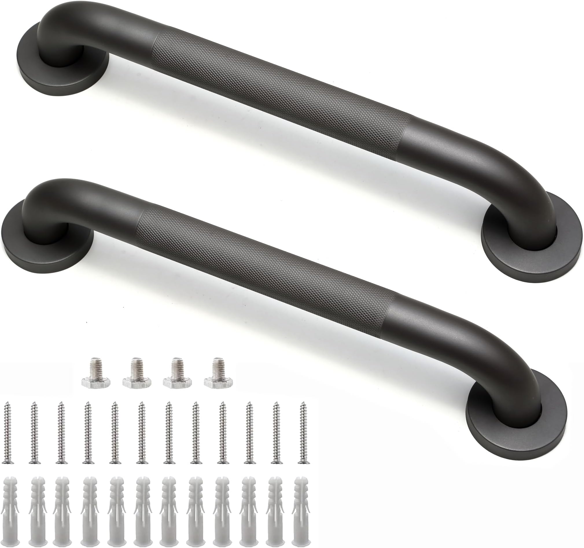 Shower Grab Bar, 2 Pack 16 Inch Gray Bathroom Grab Bar, 1.25" Diameter 304 Stainless Steel Anti-Slip Grab Bars for Bathtubs and Showers, Handicap Shower Grab Bar for Seniors Elderly