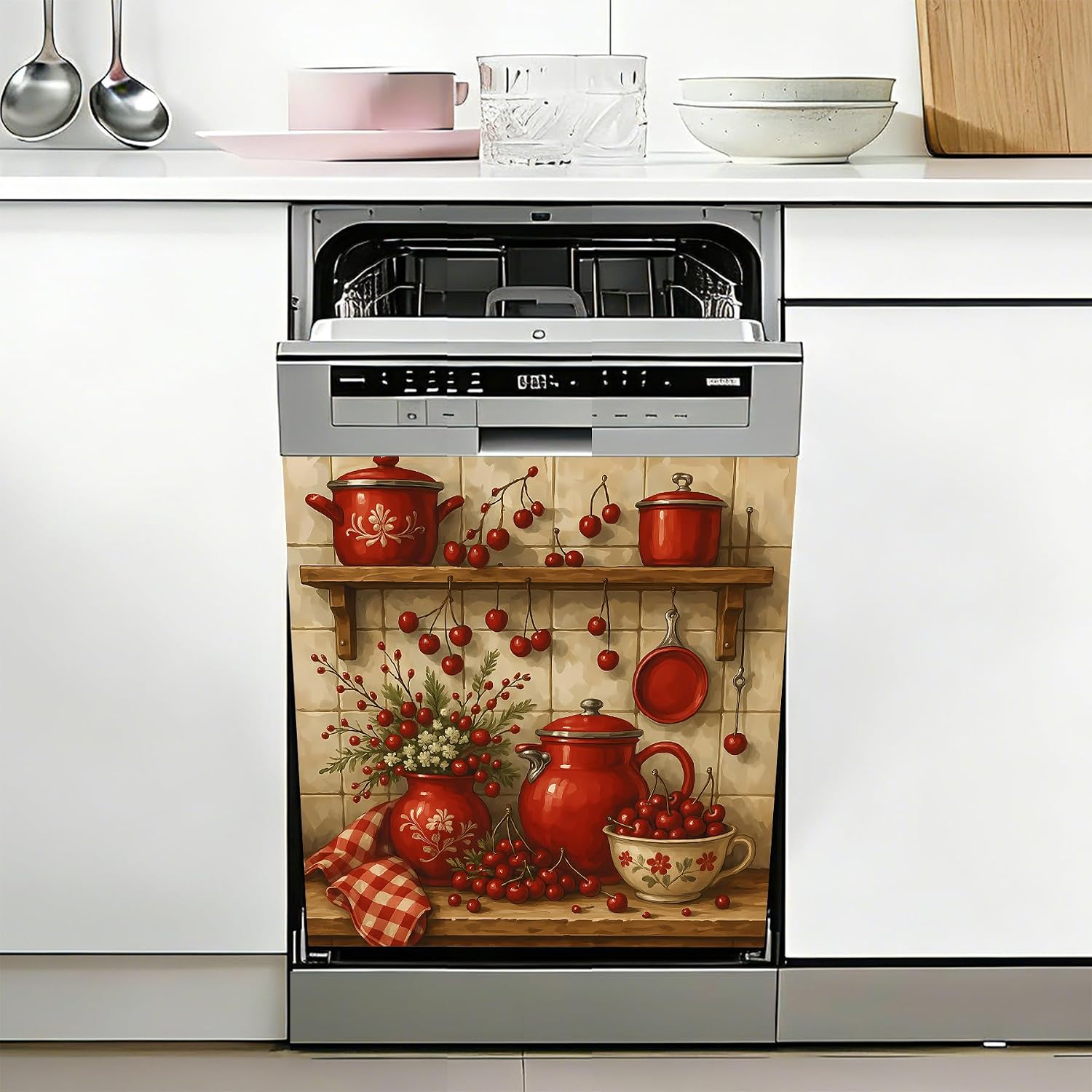 Dishwasher & Refrigerator Magnetic Sticker Cover Panel Decal - 23"x26" Waterproof Decorative Magnet for Kitchen Appliances, Reusable Fridge Door Cover, Stickers Art Decor (Red, 23"x26")