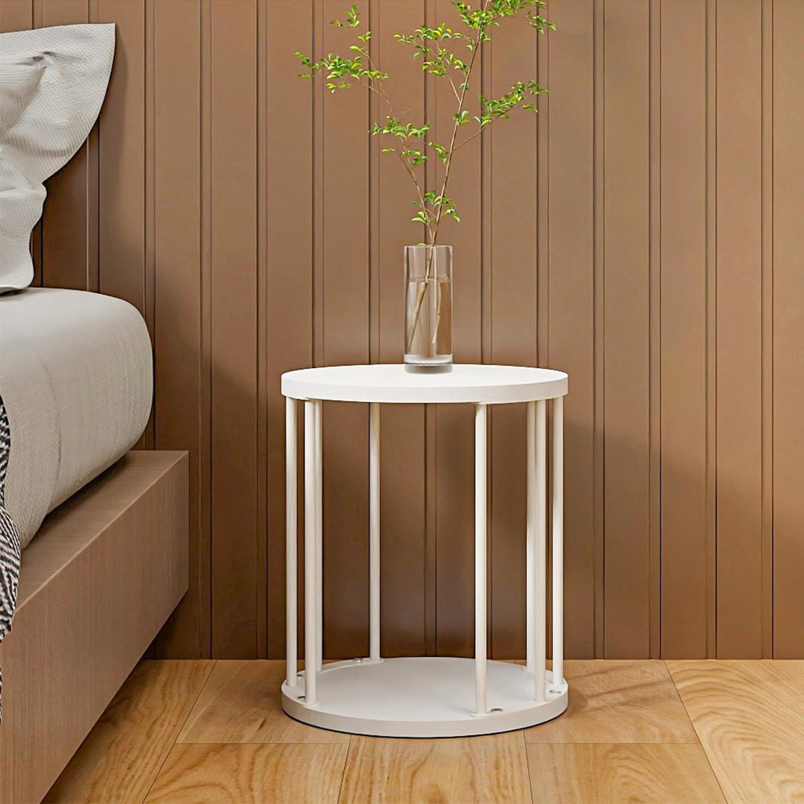 HDANI Sgabello Rotondo per Bambini e Adulti - Poggiapiedi in Legno a Fiore Basso, Antiscivolo per Cucina e Bagno (Bianco, 30×30×34,5cm)