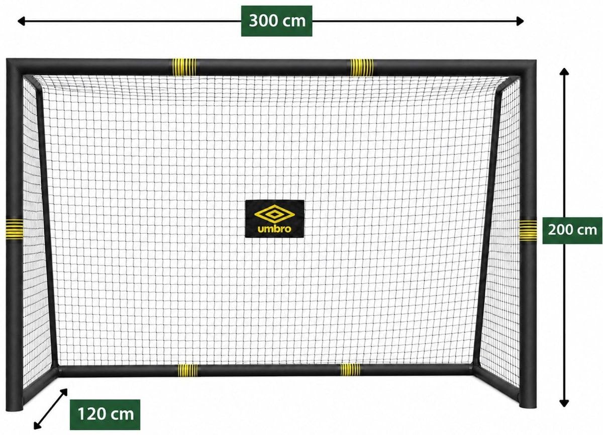 Umbro Bramka Do Piłki Nożnej 300 X 200 X 120 Cm – Bramka Do Piłki Nożnej Do Ogrodu, Dla Dzieci I Dorosłych – Akcesoria Treningowe Do Użytku Wewnątrz I Na Zewnątrz – Metalowa, Czarny/Żółty