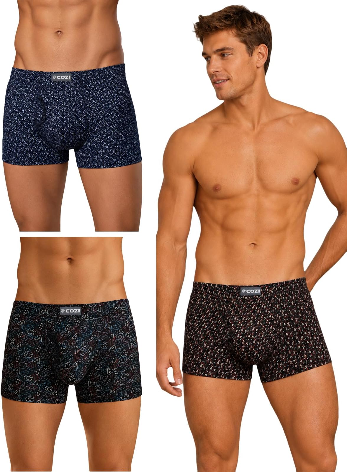 Men's Cotton Printed Mini Trunks Pack of 3 | Inner Elastic Waistband | Soft & Breathable Cotton Underwear for Men | Printed Mini Trunk | Comfortable Everyday Innerwear -Color & Print May Vary