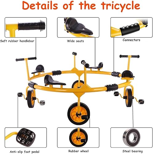 Miniatura 3 de Triciclo de pedal para niños, auto giratorio de 360 para preescolar, 4 asientos para patio trasero, jardín de infantes, patio de recreo, guardería y