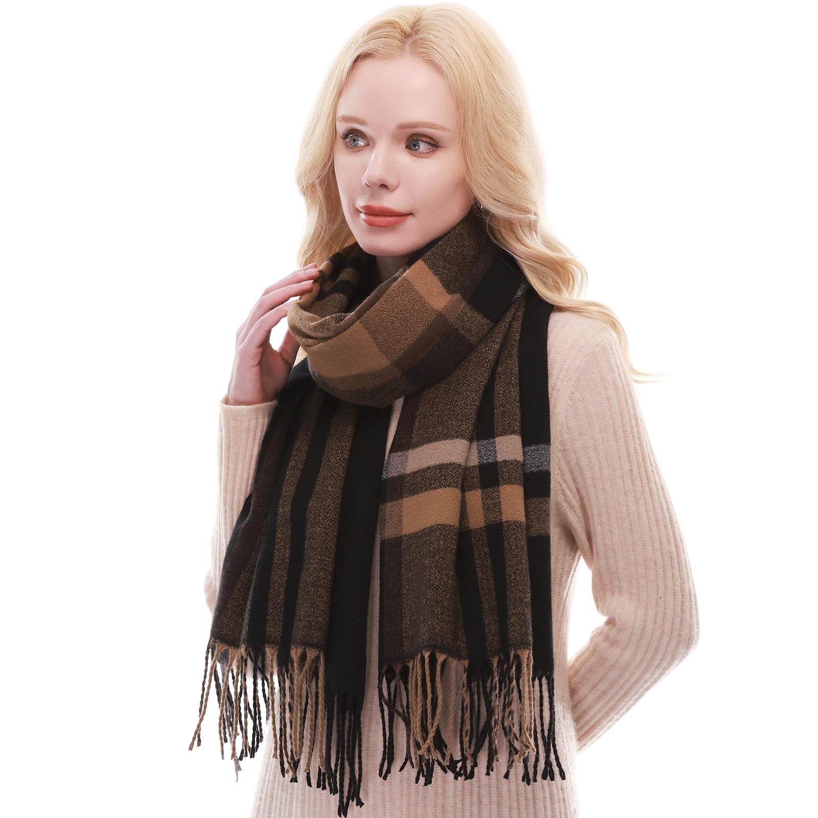 RIIQIICHY Plaid Scarf for Women Fall Winter Pashmina Scarves Wraps for Cold Weather Warm Large