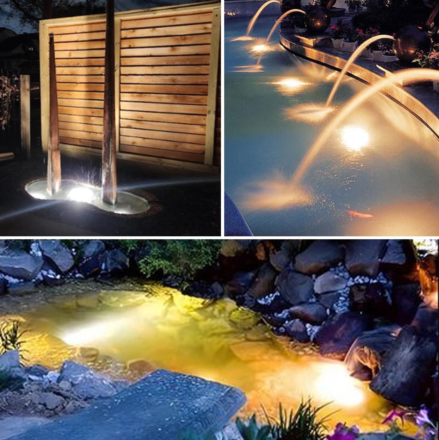 Warmweiße Teichlichter, Unterwasser-Landschaftsstrahler, IP68 Wasserdicht Tauchbrunnen Lichter für Garten Hof Aquarium Teich Brunnen Wasserfall (3 Lichter)