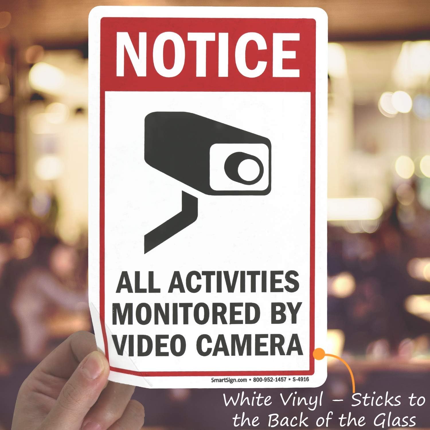 SmartSign “Notice - All Activities Monitored by Video Camera” Glass Door Decal | 8"x5" Polyester