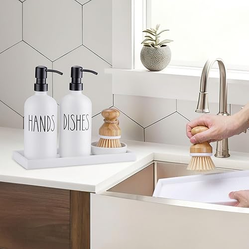 Miniatura 7 de Dispensador de jabón de vidrio para cocina, juego de dispensador de jabón de manos para platos de granja, juego de dispensador de bomba a prueba de