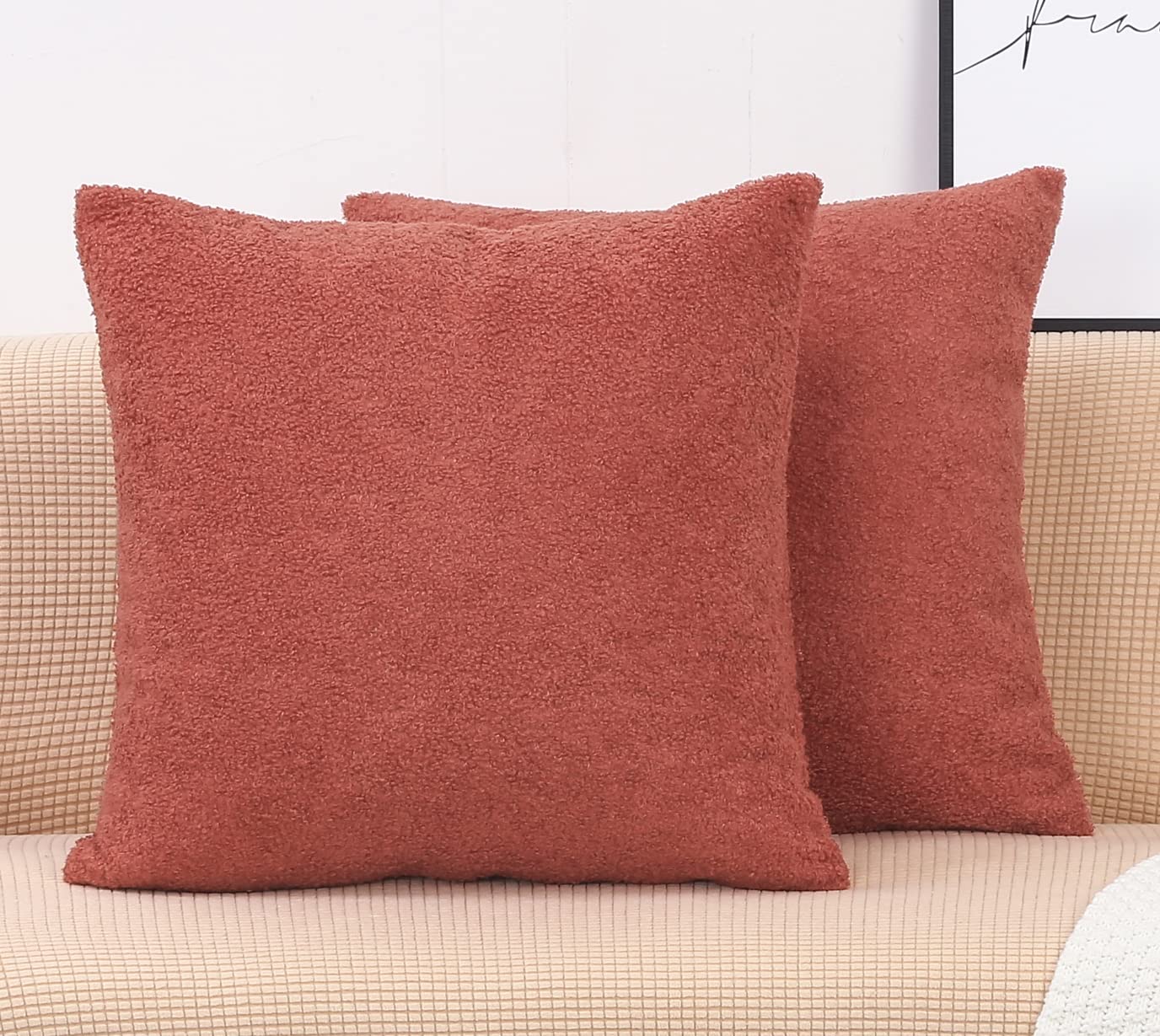 TangDepot Pack of Luxury Faux Shearling Fluffy Throw Pillow Covers,  Square Pillow Covers, Indoor/Outdoor Pillowcases (22