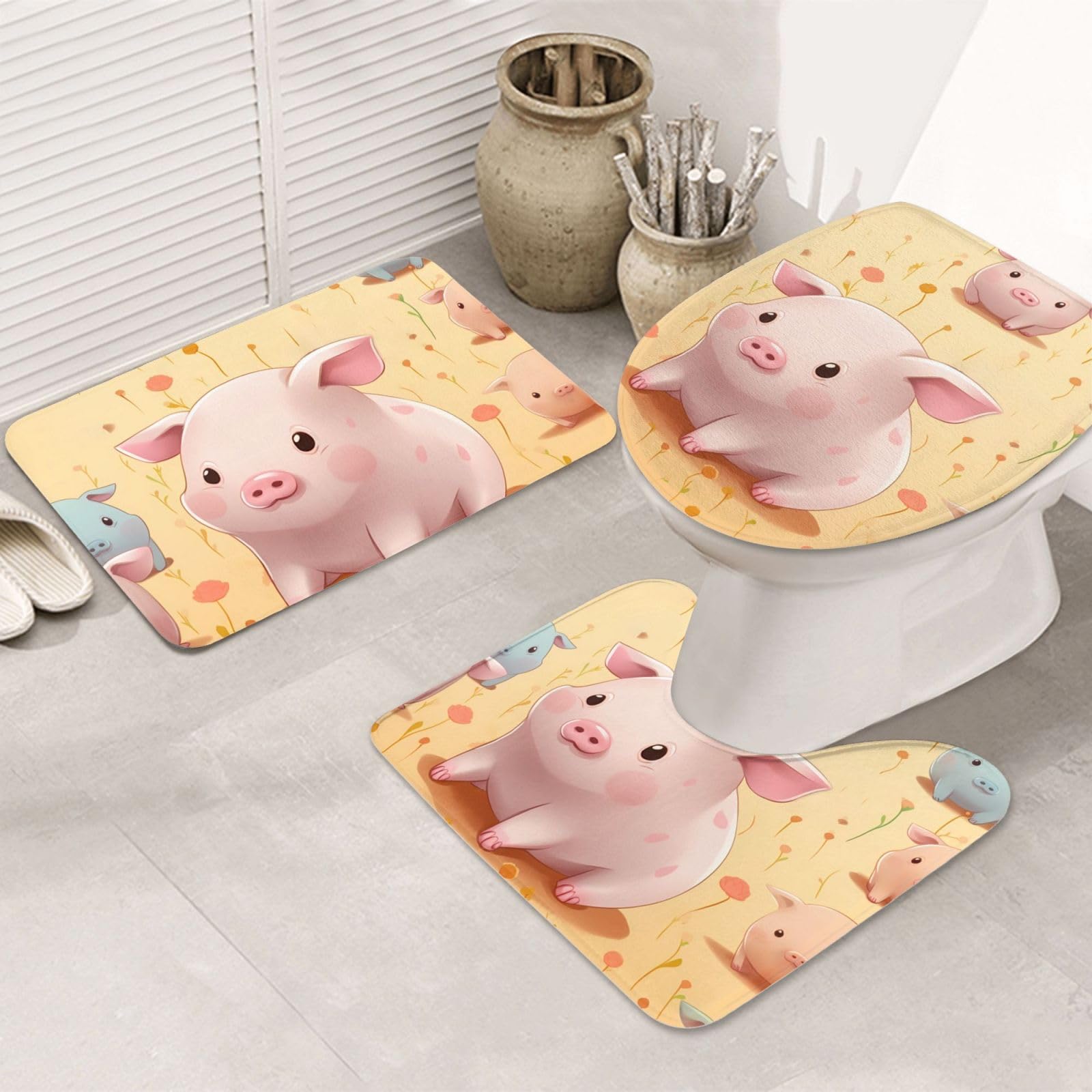 Tapis de bain antidérapant cochon pour sol sec et WC propre