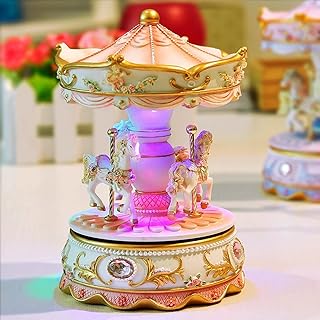 Music Box 3-Horse Carousel Gifts for Kids Children Girls Christmas Birthday Valentine's Gifts Decorations
