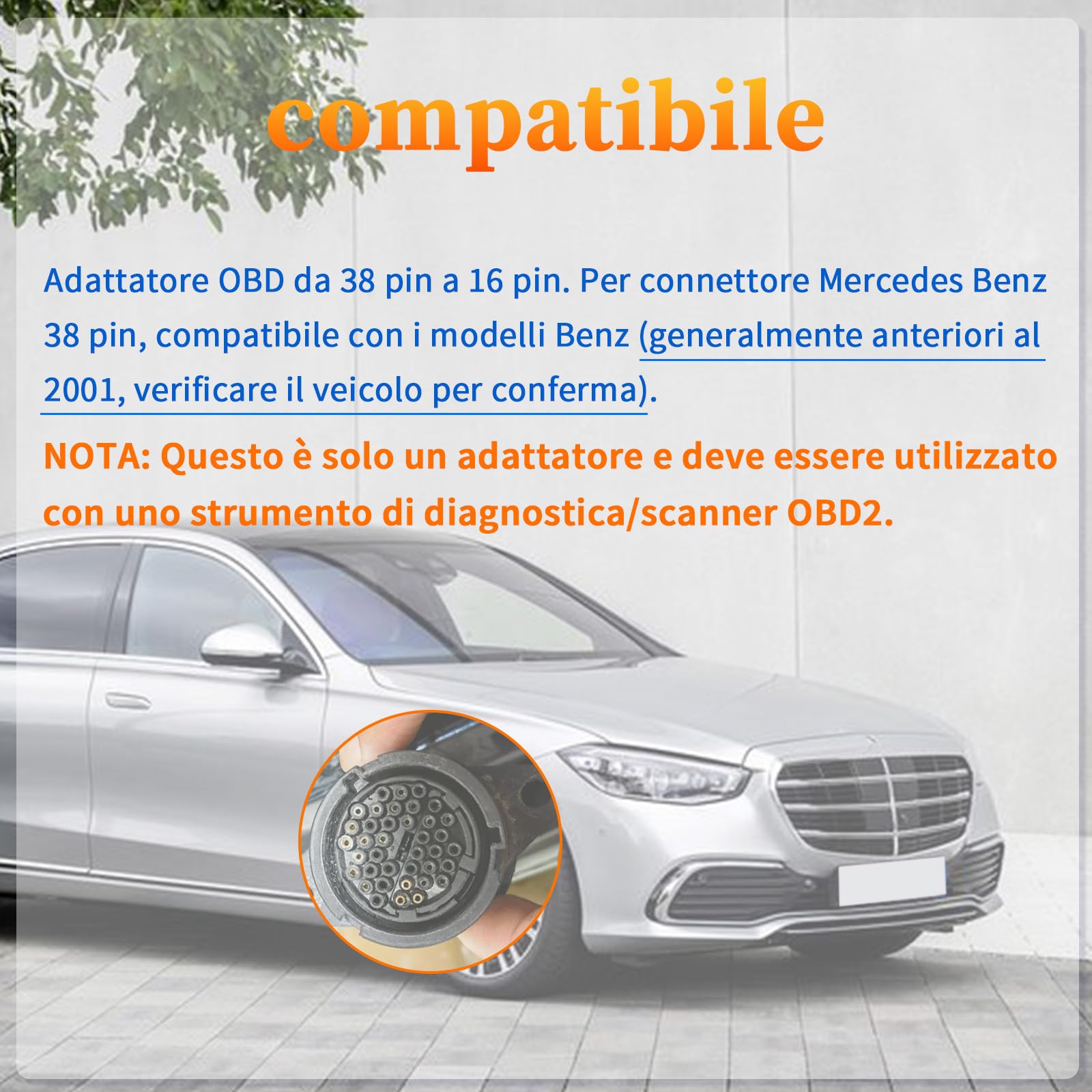Cavo di adattatore OBDII per la diagnostica, adatto all’adattatore OBD per benz 38 Pin to 16 Pin, Obd2 Adapter Cable compatibile con il connettore mercedes 38pin Pre-2001,lavora con lo scanner ELM327